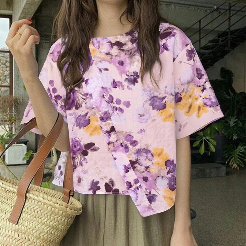 

ZANZEA Женская летняя повседневная блузка с цветочным принтом и коротким рукавом 2XL