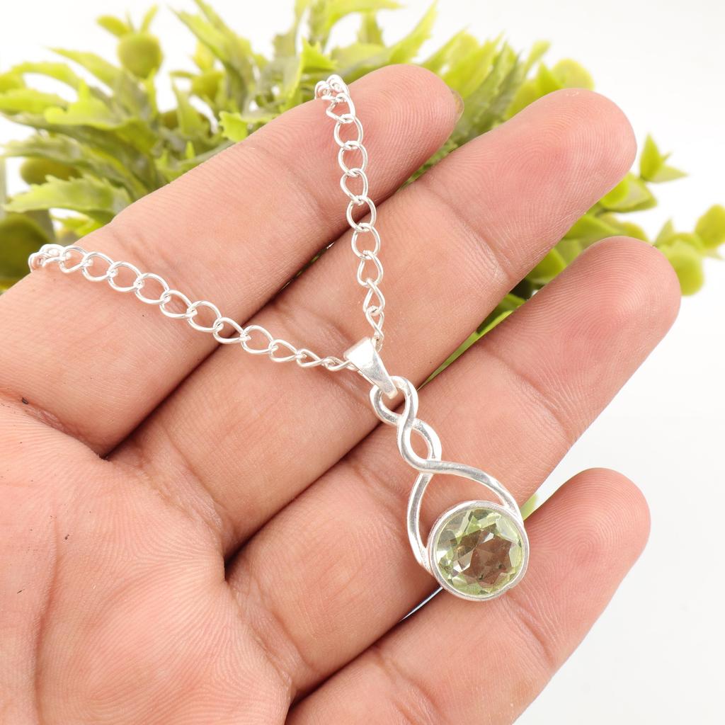 Pandantiv cu Piatră Prețioasă Ametist Verde, Bijuterii din Argint Sterling Masiv 925, Bijuterii Boeme Lucrate Manual, Pandantiv cu Lanț din Argint Cadou Pentru Activiști