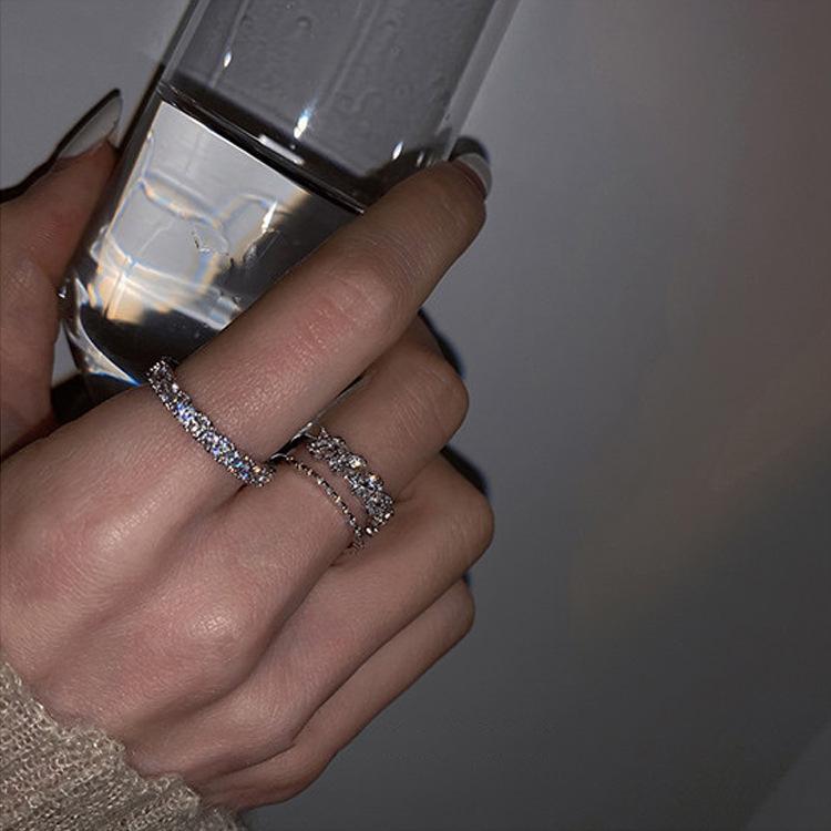 Double-layer Zircon Metal Open Ring - Korean Minimalist Niche Design for Women