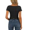 Women's Casual Lace Stitching Short Sleeve Square Collar Top