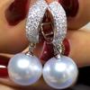 Pendientes colgantes Huitan estilo barroco de perla sintética y circonita para mujer