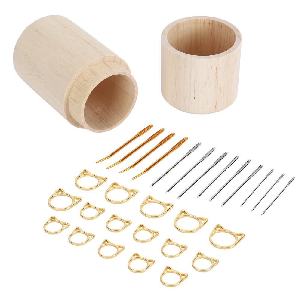 Sewing Needle Storage Bottle Wooden Holder Tube Portable Compact Case Household Supplies Carved Wool Knitting with
