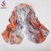 [BYSIFA] Blue Orange Silk Scarf Brand Spring New Floral Design Long 100% Silk Chiffon Scarf Shawl Fall Winter Women Neck Scarf