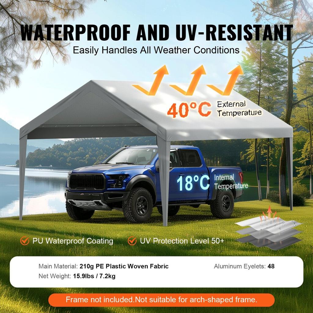 Carport Replacement Canopy Cover 12 x 20 ft, Garage Top Tent Shelter Tarp Heavy-Duty Waterproof & UV Protected, Easy Installation with Ball
