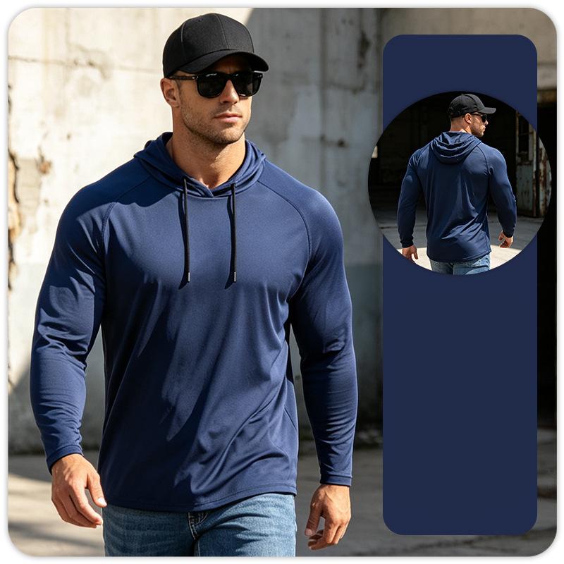 Men's sun protection suit hooded long-sleeved fitness sports outdoor fishing tops quick-drying running basketball training T shirts