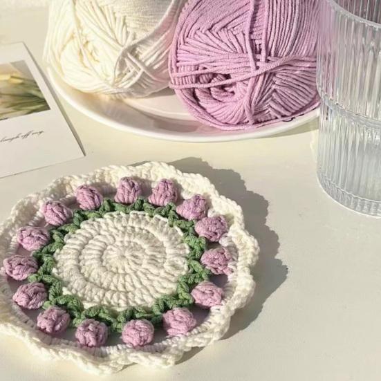 Gehäkelter Tulpenblumen-Untersetzer Handgemachte Unterlagen für Kaffee- und Teetassen Mehrzweck Heimbar
