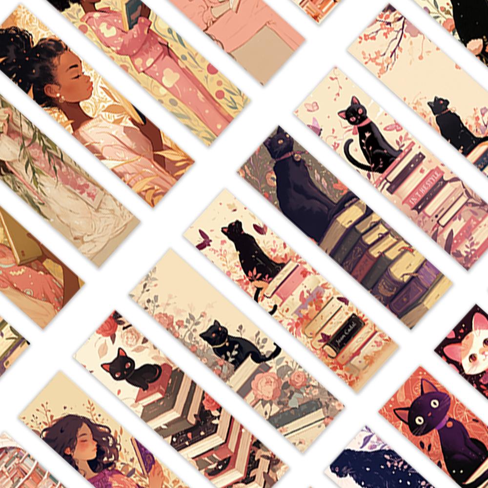 32pcs, retro girl and Cat reading bookmarks, perfect for teachers, readers and book lovers, a perfect birthday gift