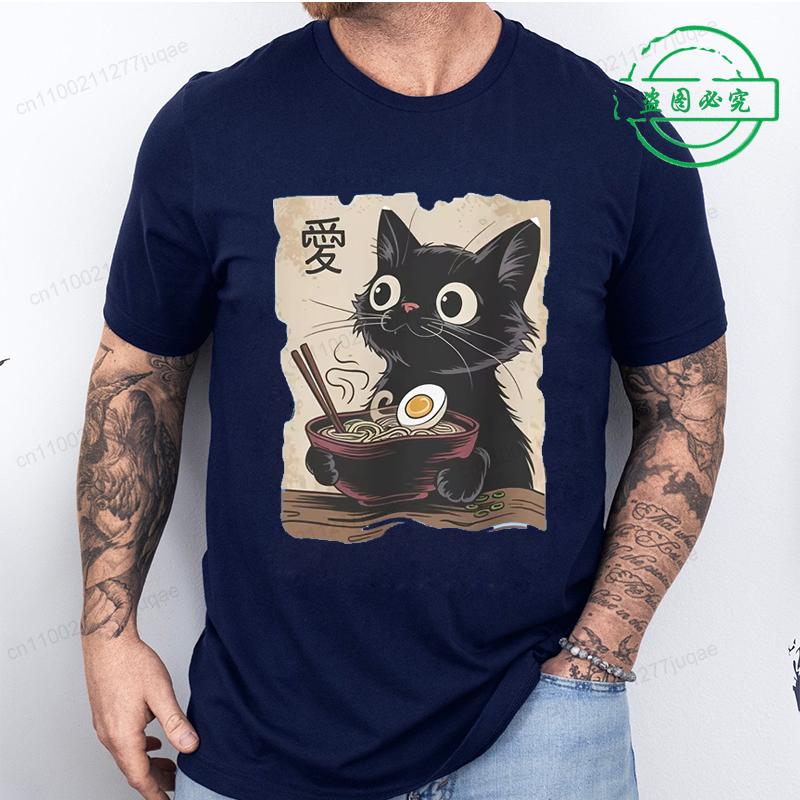 

Fashion Men Women Casual Short Sleeve Tee Shirt Funny Cat Ramen T-shirt Graphic Tee Japanese Kawaii Anime Cat Graphic T Shirts 4XL
