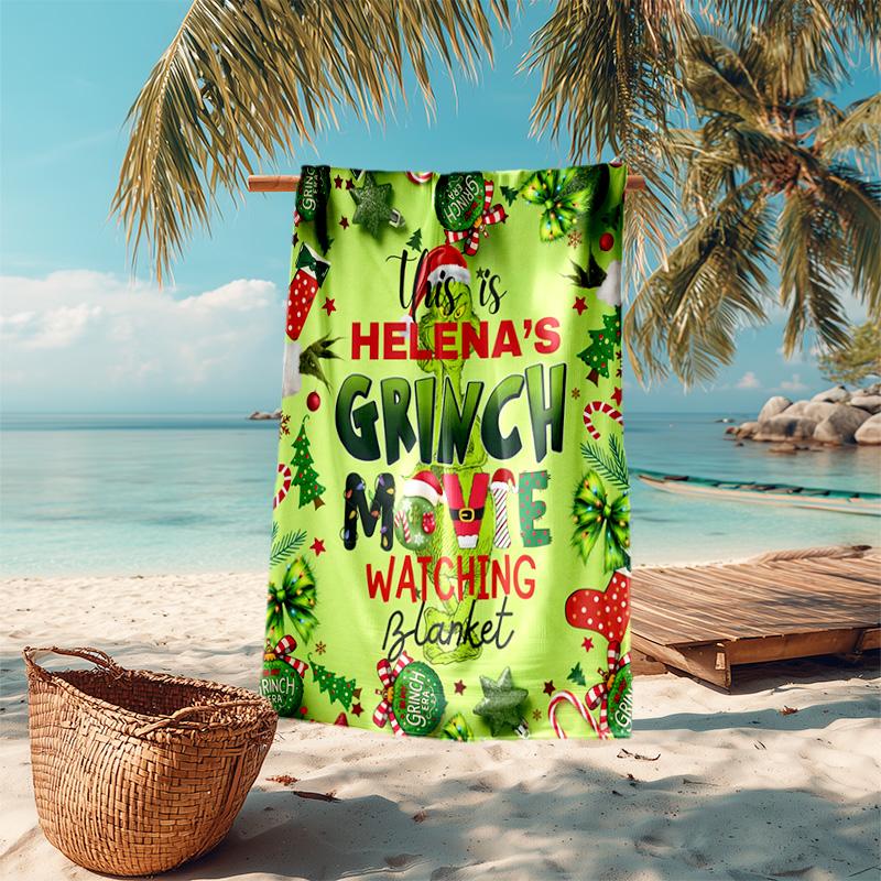 Christmas Gift Oscar Comedy Movie How the Grinch Stole Christmas Soft Beach Towel Outdoor Camping Vacation Swinging Beach Scarf Decorative Blanket B18