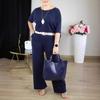 2025 Women's Solid Color Round Neck Long Sleeve Top and Belted Pants 3-Piece Set