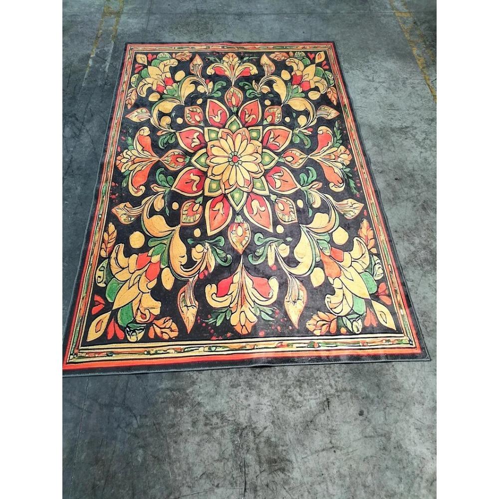

Orange Green Black Flower Rug Floral Pattern Carpet Multi Area Rug for Living Room Bedroom Home Decorative Floor Mat 60*90cm