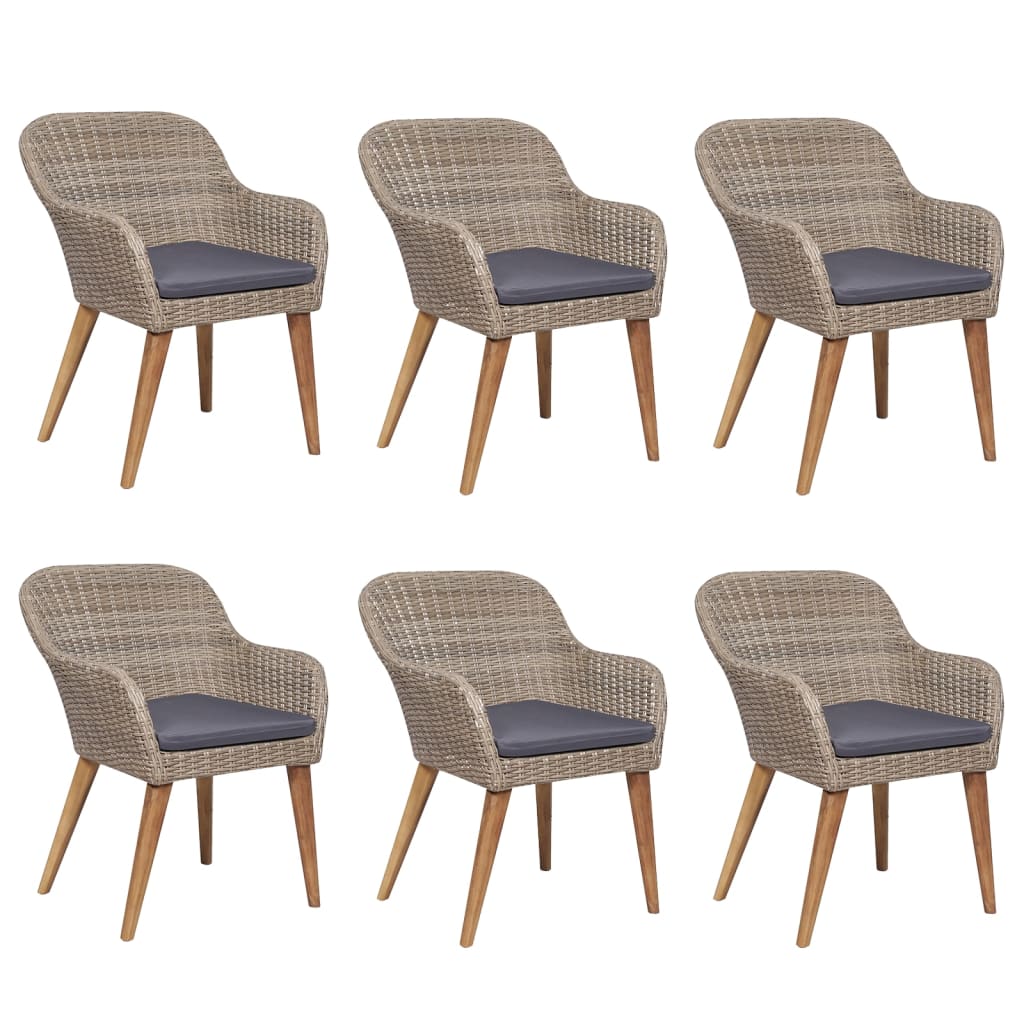 7 Piece Outdoor Dining Set with Cushions Brown