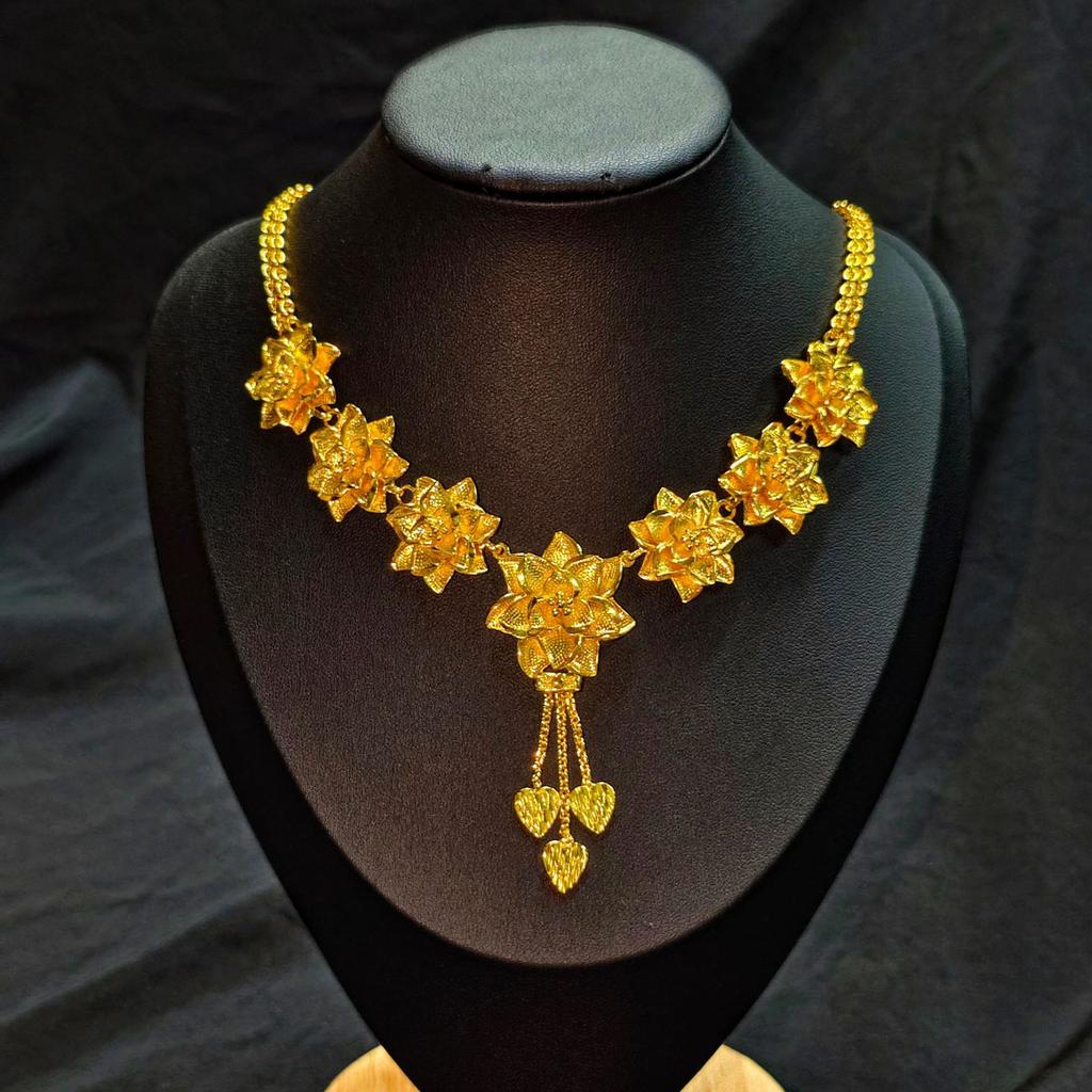 Set di collane da donna in oro puro 24K 9999 oro vero Dubai Medio Oriente Fiore di Loto