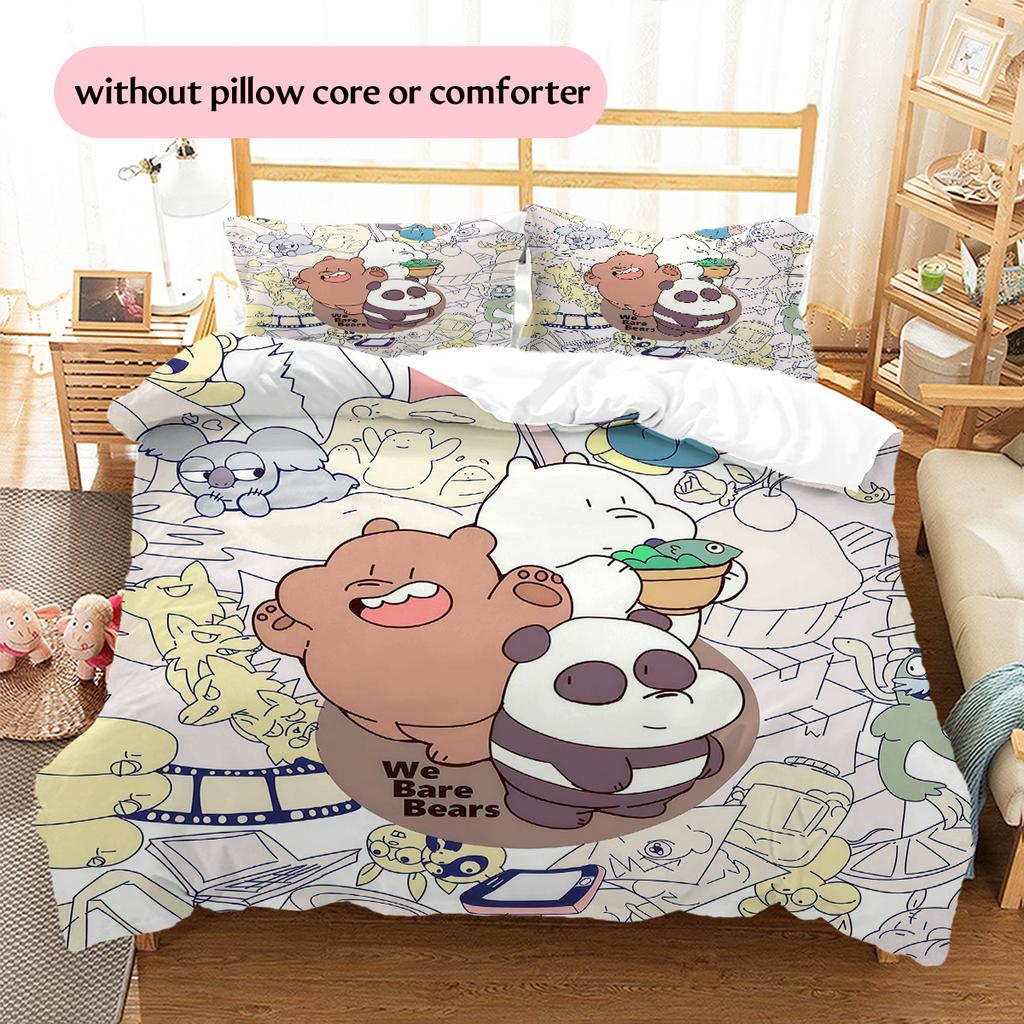 We Bare Bears Pattern Bedding Quilt Set  Home Decoration  Gift (1 * duvet cover + 2 * pillowcase  without core)