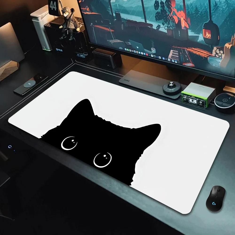 Large Cute Mouse Pad Kawaii Black Cat Kitten Game Keyboard Mat XxL Laptop Computers Accessories Rubber Table Pads Office Carpet