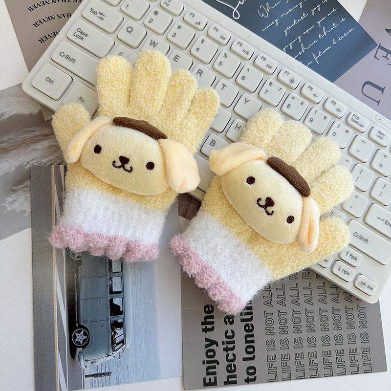 Winter Neue Farbblockierte Kinderhandschuhe Cartoon Niedlich Kt Katze Sanrio Warme Handschuhe Plüsch Fingerhandschuhe