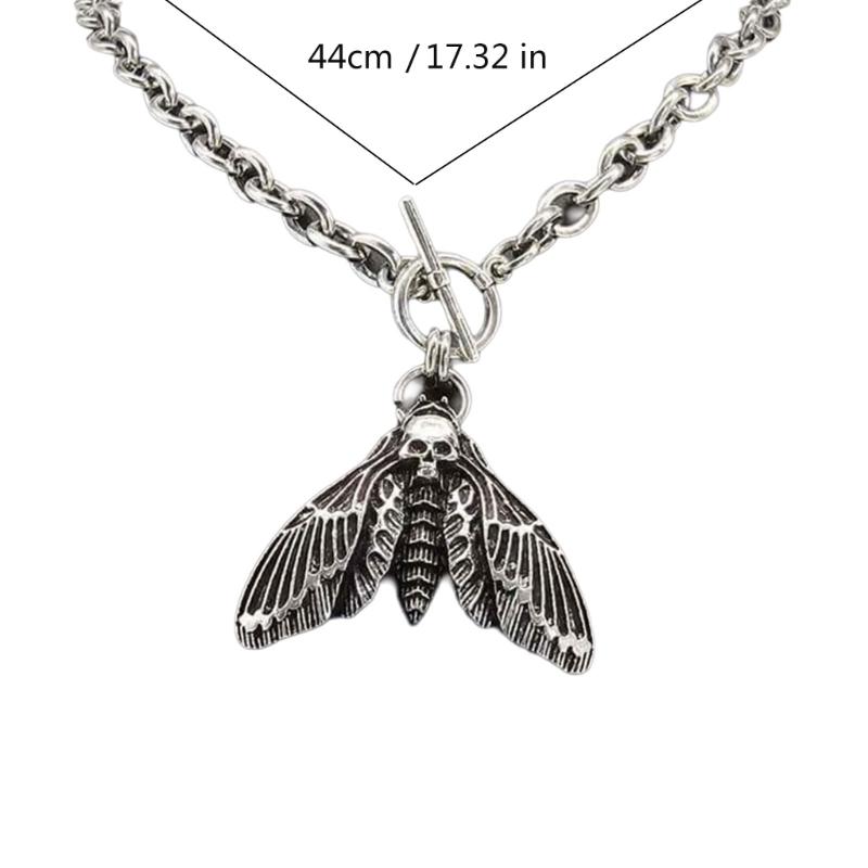Gothic Death Moth T Shaped Alloy Necklace 44cm Lightweight Chain Jewelry for Unique Gothic and Fashion Accessories