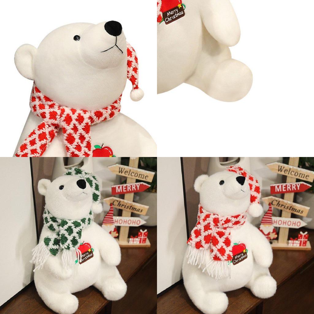 Adorable White Plush Polar Bear Toy With Cute Scarf Perfect For Kids Birthday Gifts And Decorations