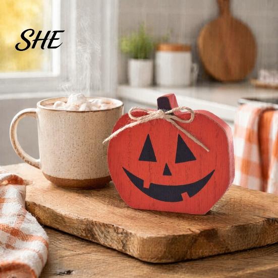 Indoor Entryway Decorations Halloween Table Sign, Wooden Pumpkin Ghost Bat Block Rustic Autumn Home Accents Tiered Tray Ornament for Tabletop
