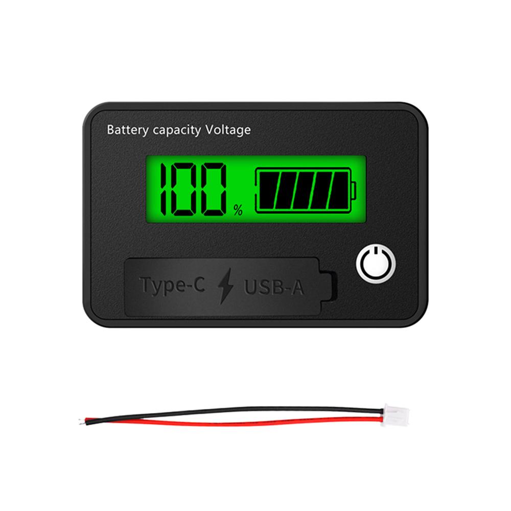 DC8-30V Battery Capacity Indicator Lead-Acid/Lron-Lithium/Ternary Lithium Measurement with USB3.0 and Tpye-C for Car Motorcycle