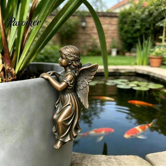 Classical Angel Girl Decor Vintage Statue, Planter Climber Cute Indoor Plant Pot Accents Resin Figurine for Flower Edge Hanging