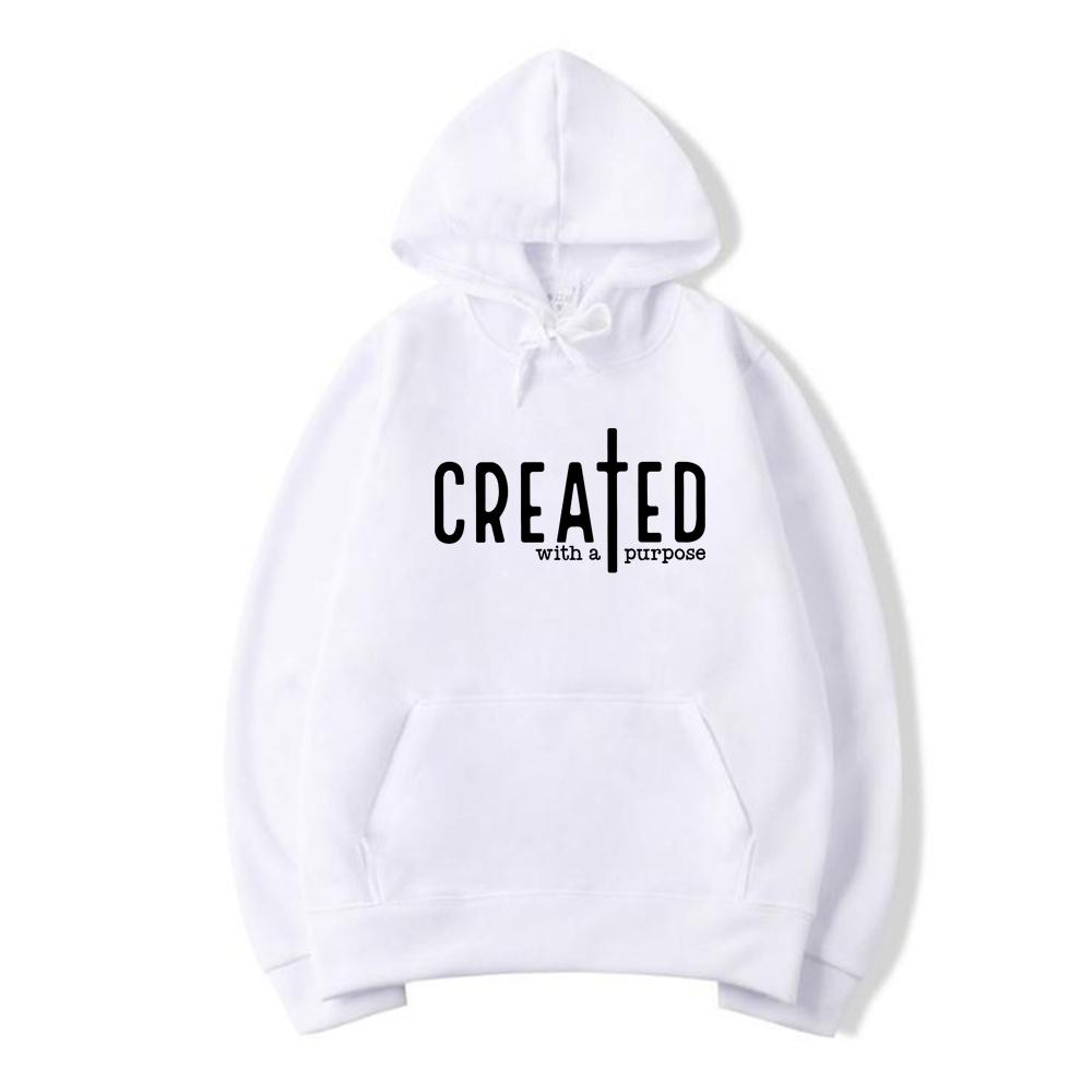 Created with A Purpose Hoodie Faith Hoodies Bible Saying Mikina s kapucí Unisex svetr s dlouhým rukávem Křesťanské mikiny Topy