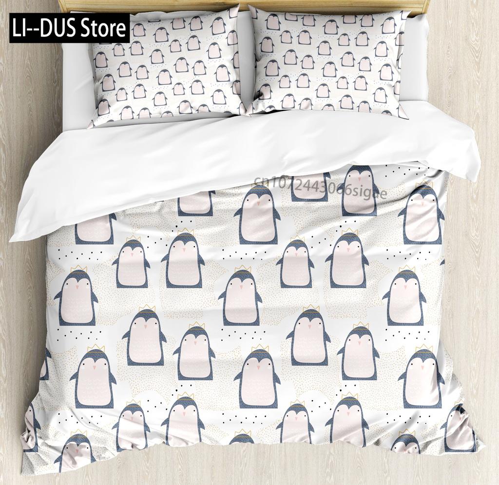 Duvet Cover Set Cute Penguin Panda Bedding Set for Boys Girls Children Kawaii Bear Animal Bedding Set Twin Full Queen King Size