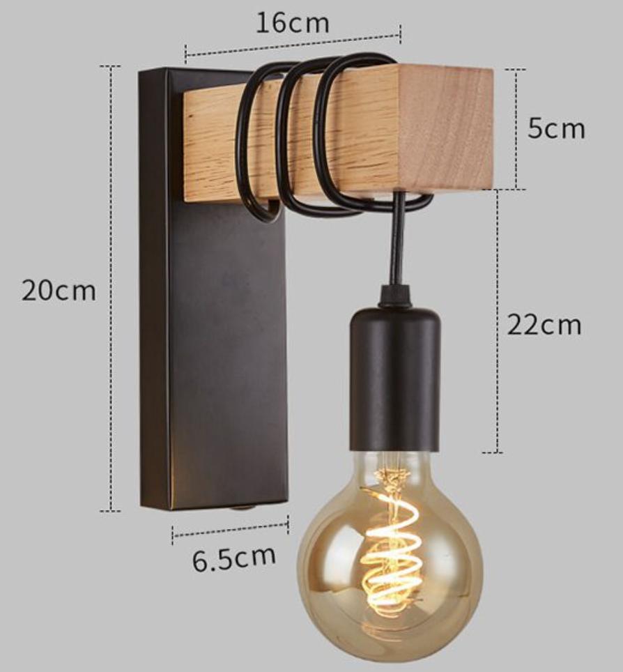 Retro Wooden Wall Light Vintage Industrial Wall Sconce Light Indoor Rustic Wall Lighting Fixture for Living Room Stair Hallway