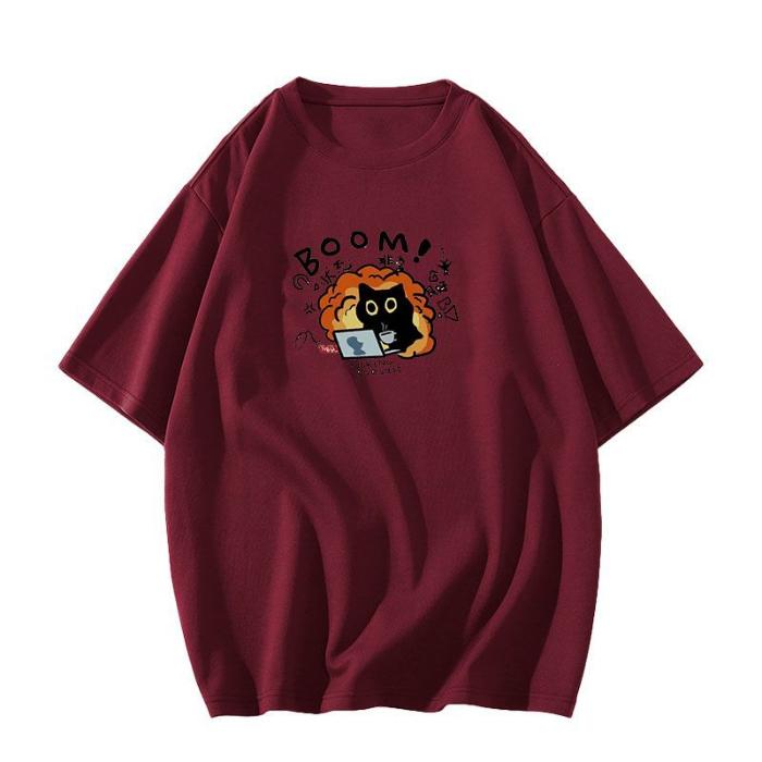 harajuku Round Neck oversize Casual Y2K Tops young girl t shirts summer pure cotton Women funny cartoon Print T-Shirt purple streetwear