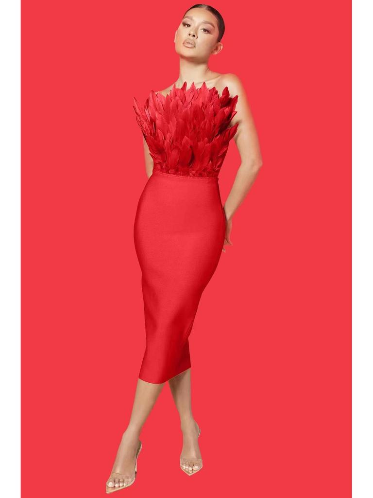 Europäisches und amerikanisches Bandagekleid mit Straußenfedern und Tube-Top für Damen