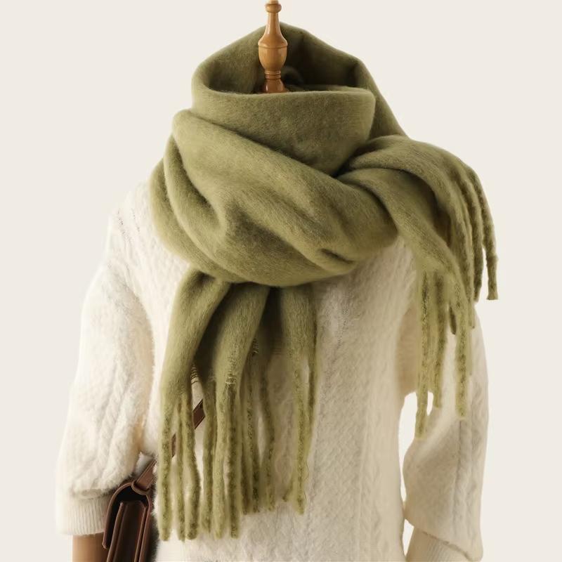 Winterschal für Damen Warm Einfarbig Pashmina Decke Wickeltuch Weiblich Dick Weich Bufanda Große Quaste Schal Lang Poncho Echarpe