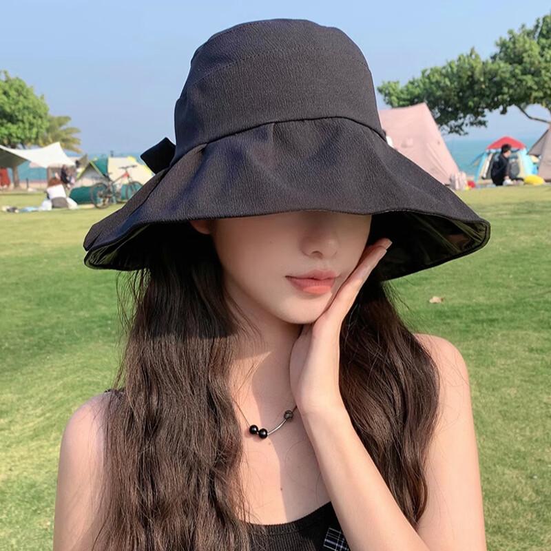 XUEXIMAN New Sun Protection Hat for Women, Summer Black Gel UV-Resistant Bowler Fisherman Hat with Wide Brim for Face And Sun Protectio