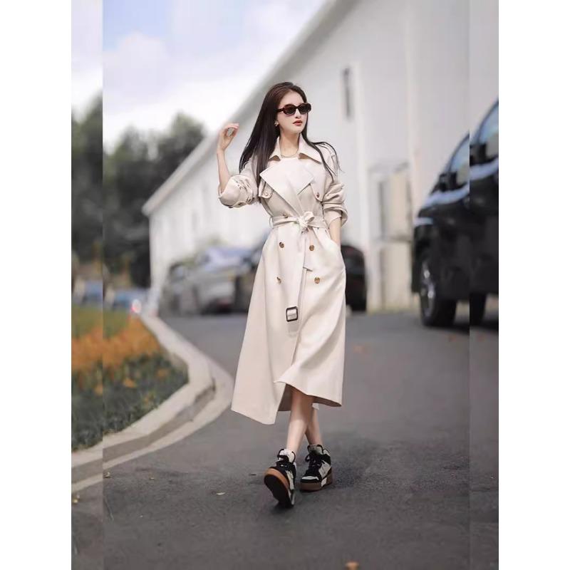 Windbreaker Women's Mid-length New Style Slimming Coat Spring and Autumn British Lace-up Casual Windproof Outer