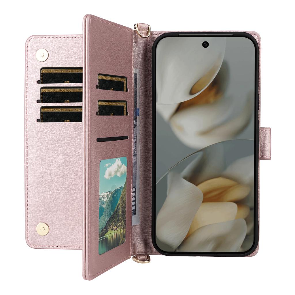 For Google Pixel 10 Pro XL Case with Shoulder/Wrist Strap Leather Phone Cover Stand Wallet