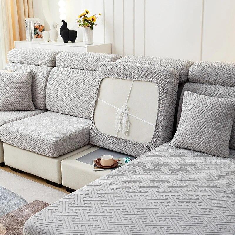Capa de almofada de sofá de pelúcia jacquard grossa chalse capa de almofada de encosto longo protetor elástico para capa de sofá de 1/2/3/4 lugares