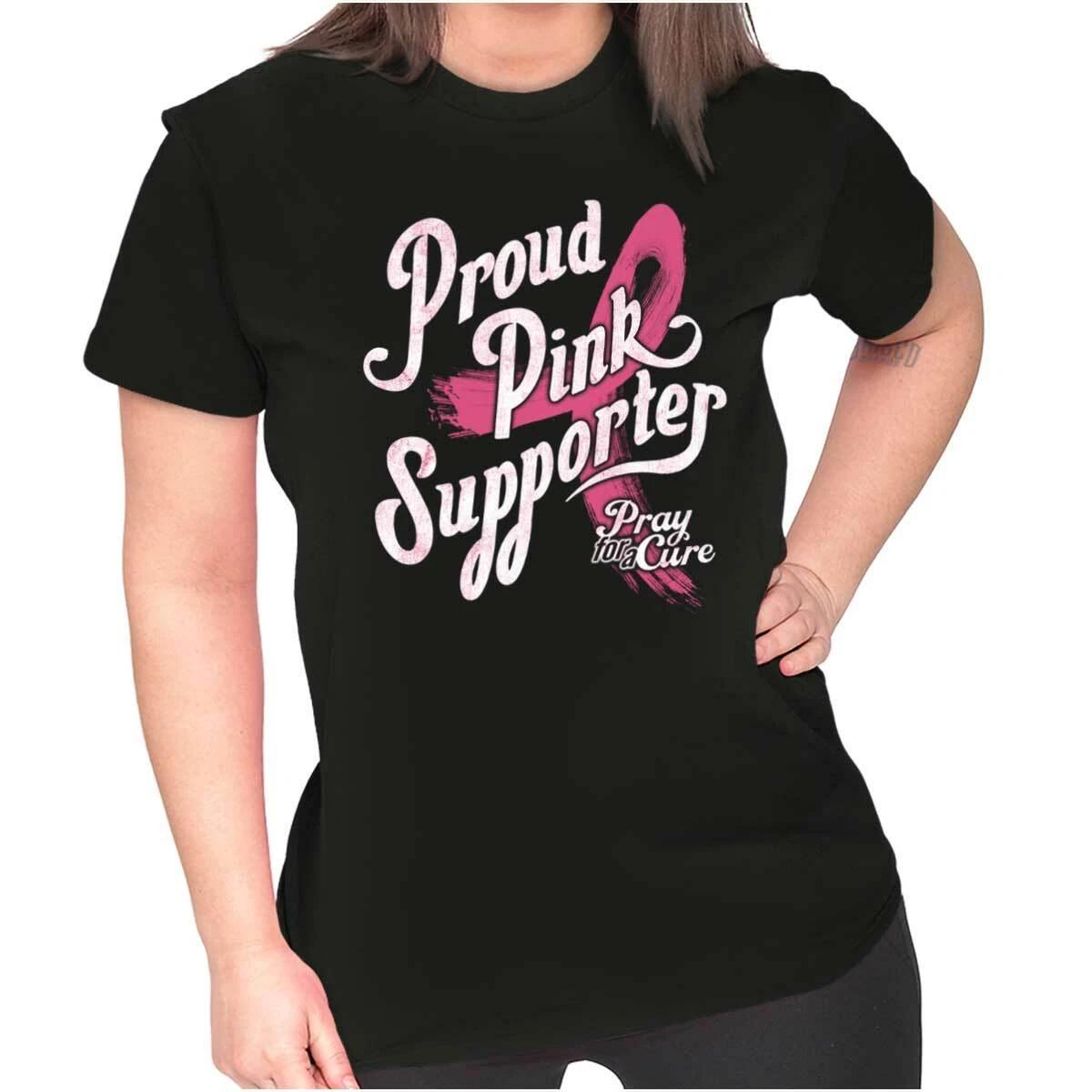 Proud Pink Ribbon Supporter Breast Cancer Womens Top Junior Graphic Tee XXXL