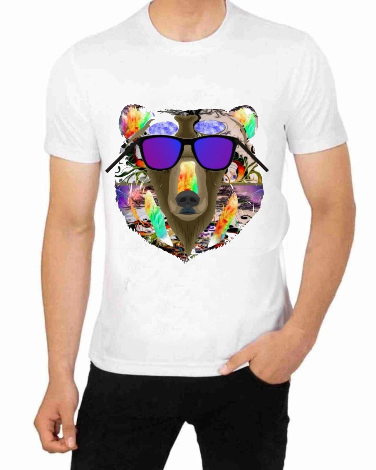 Grizzly Bear Wearing Sunglass cool T-Shirt for Men Apparel Short Sleeve Clothing M