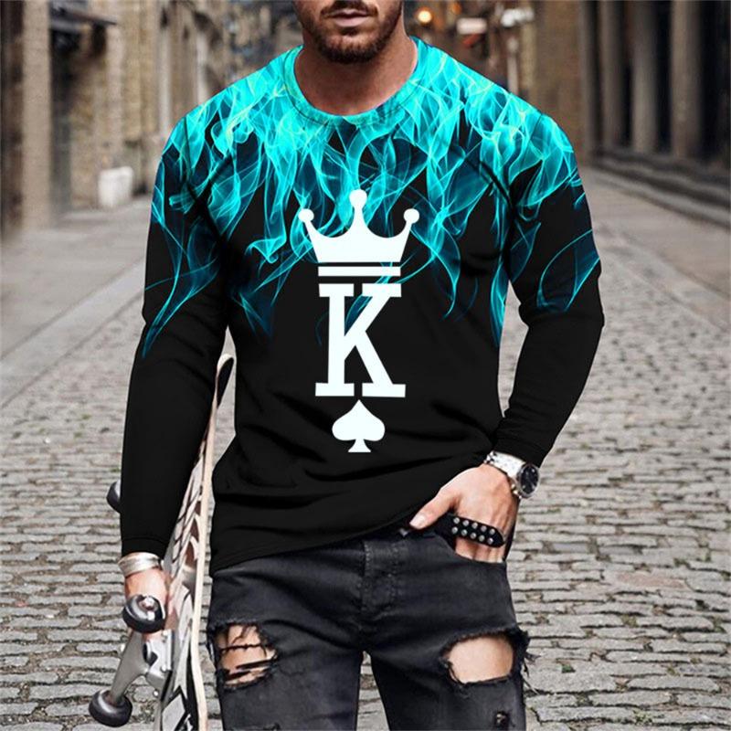 Retro Flame Series 3D Print Summer Men's O-Neck T-shirt Casual Long Sleeve T-Shirt Oversized Pullover Fashion Trend Men Clothing