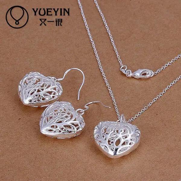 Women's   Copper Jewelry Sets Heart-Shaped Hollow Design Romantic Gift for Anniversary Drop Earrings Pendant Necklace