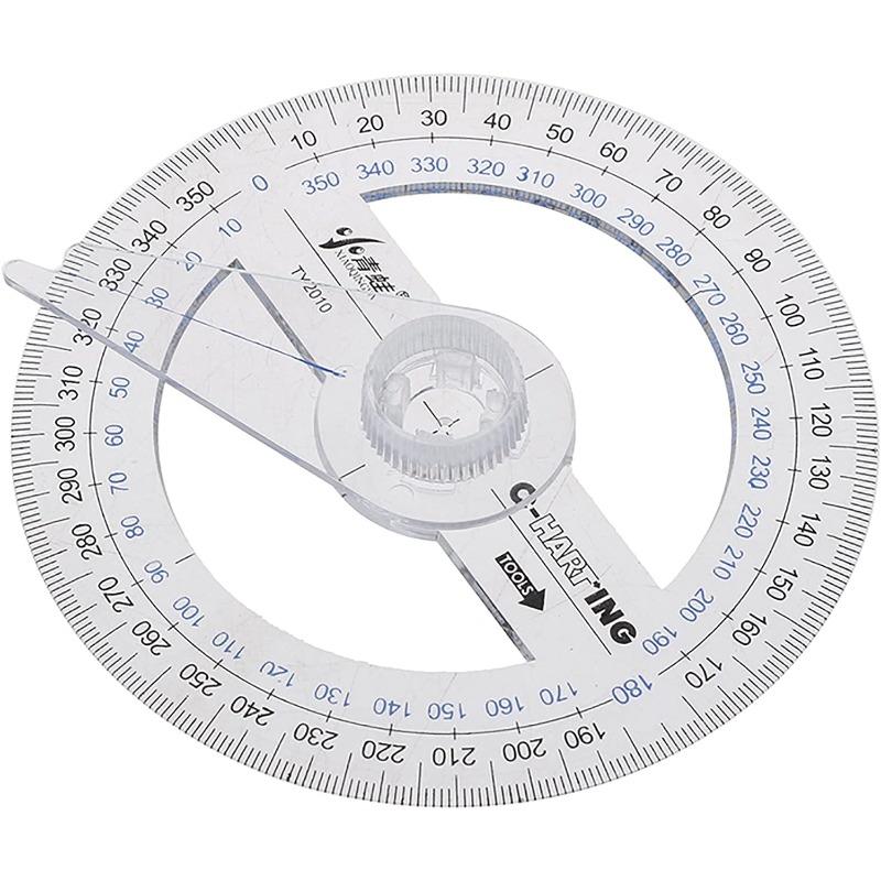 360°-Winkelmesser, 2 Stück, Winkelmesser aus Kunststoff, Mathematik-Winkelmesser, transparentes Winkelmesser, Lineal, Zeichenwerkzeuge, Kreis-Winkelmesser für Geometrie
