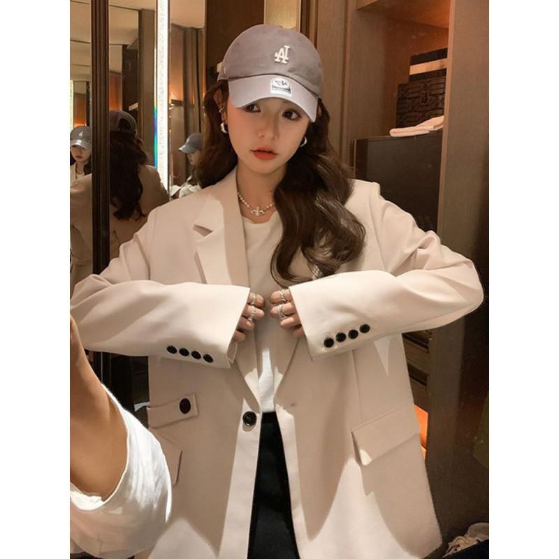 Beige Back Slit Small Suit Jacket for Women - Spring 2025 Korean Style Loose Fit Blazer