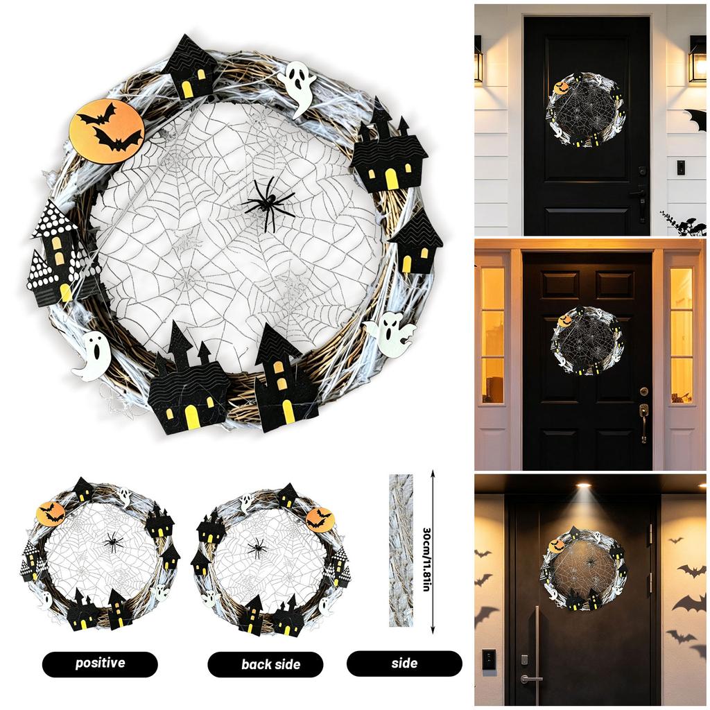 Halloween Witch Skeleton Mesh Ribbon Wreath for Door - Scary Decoration for Party House