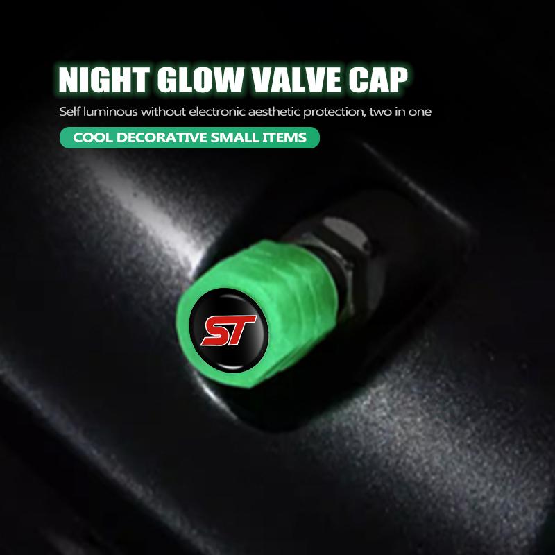 For Ford 4PCS Car Luminous Tire Valve Cap Fluorescent Night Glowing Decoration Escort KA Flex Everest KA Expedition Falcon CVW1