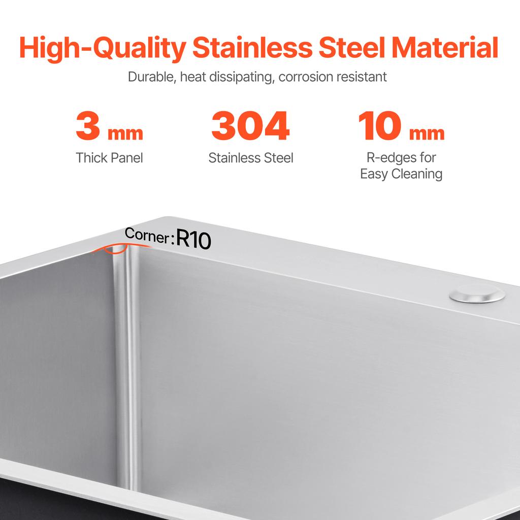 SucceBuy 25/33 inch Kitchen Sink Workstation 304 Stainless Steel Top Mount Sinks Household Dishwasher Sinks for RV Prep Kitchen