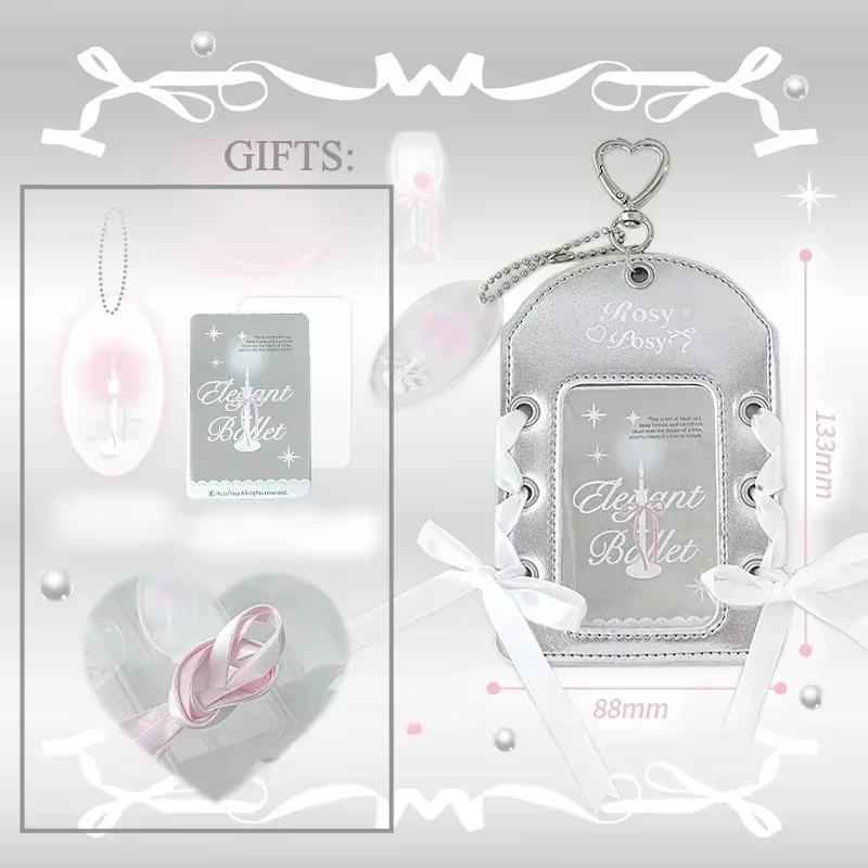 Ballet Series Transparent PVC Card Holder with Ribbon 3 Inch Kpop Photocard Frame Lovely Photocard Sleeves for Girl Bag Pendant