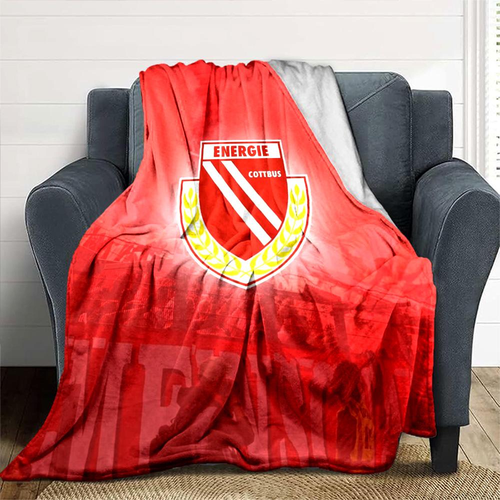 Energie Cottbus Club Crest Red Gradient Print Flannel Blanket Soft Warm Throw Blanket Football Fan Sofa Bed Decor