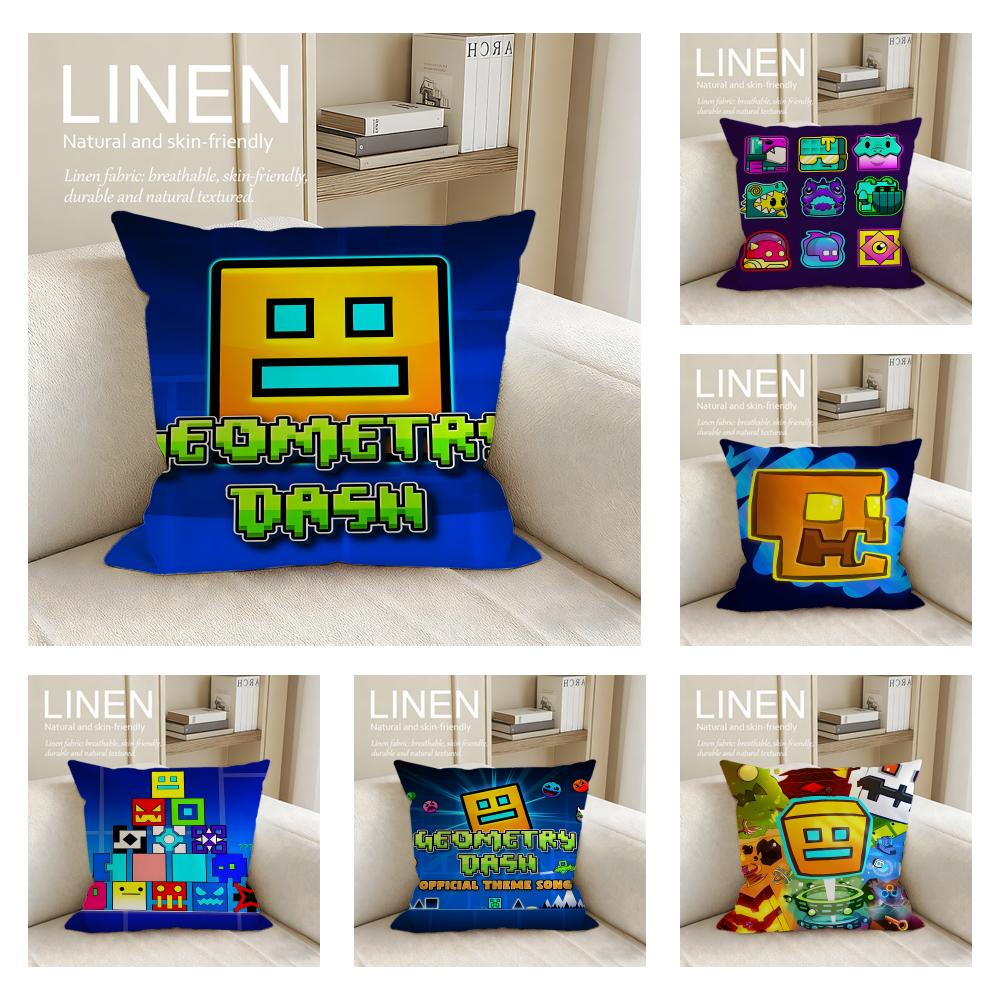 Game Cartoon GGeometry Dash Game Cushion Cover Pillowcase Set Pcs X X Breathable Washable Sofa Cushion Cover