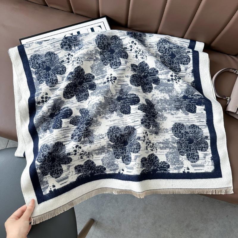 Landscape painting imitation cashmere scarf women's high-end office air-conditioned room thickened warm long trendy scarf