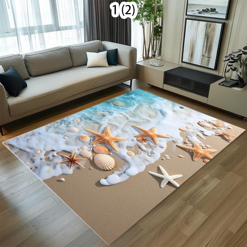 

Beach Pebble Starfish Area Rug Summer Ocean Water Seaside Non-Slip Floor Carpet Nautical Home Decor for Living Room Bedroom 40X60CM