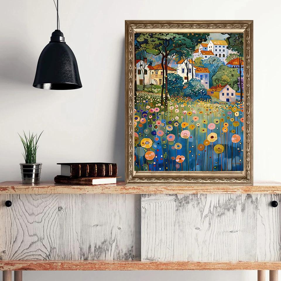 Floral Garden Village Night Tree Gustav Klimt Exhibition Poster Canvas Painting Print Wall for Living Room Home Decor Cuadros